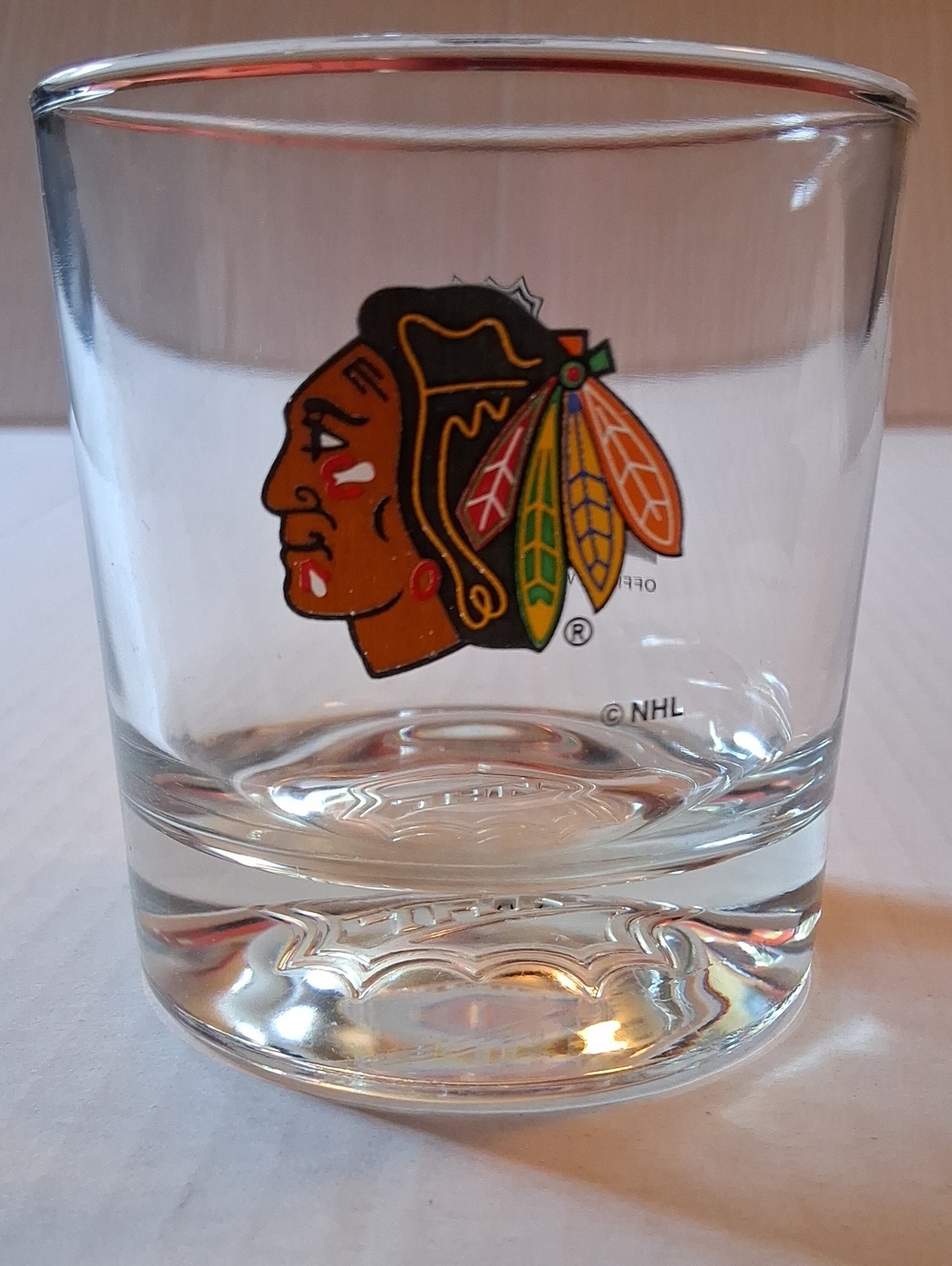 Chicago Blackhawks Clear Glass Whiskey Tumbler - Red, Black, Gold Accents